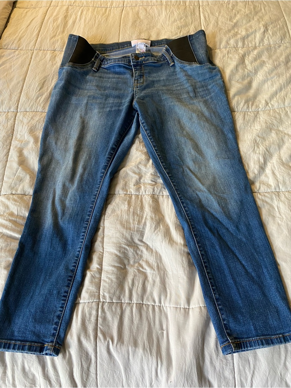 Women's Maternity Stretch Blue Jeans with Elastic Side Panels